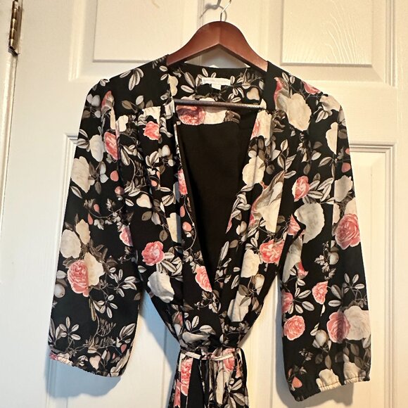 Large Black Floral Wrap Maxi Dress - Picture 1 of 4